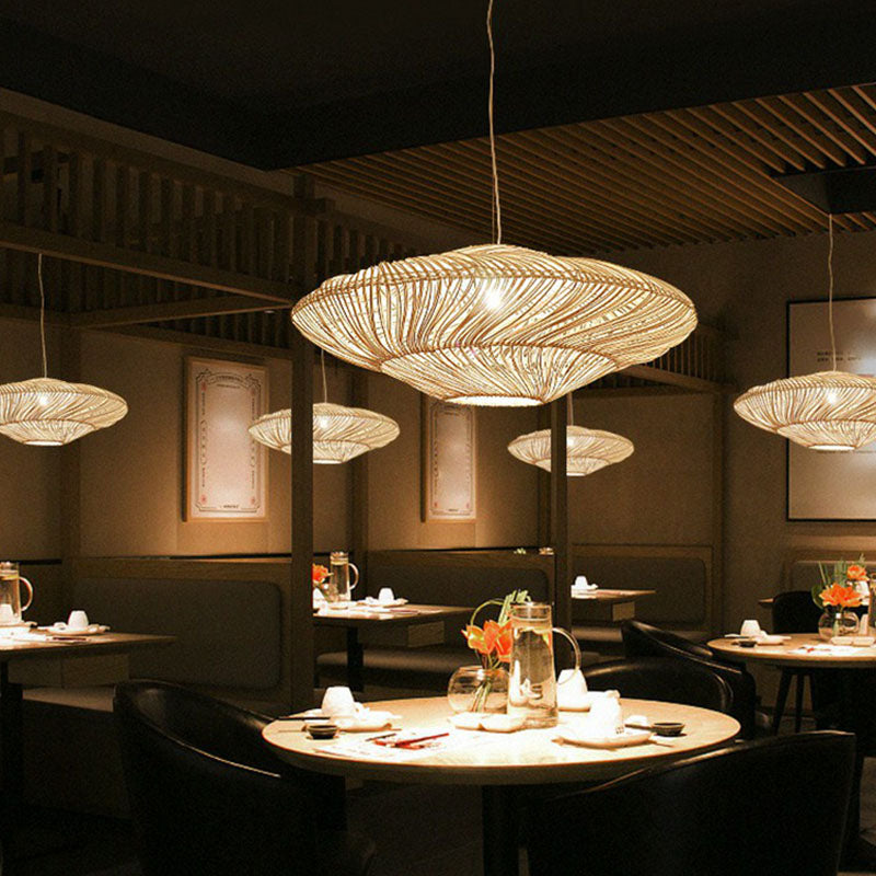 Handcrafted Minimalist Rattan Pendant Ceiling Light - Wood Suspension Lighting For Restaurants