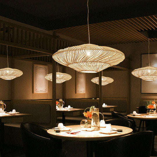 Handcrafted Minimalist Rattan Pendant Ceiling Light - Wood Suspension Lighting For Restaurants