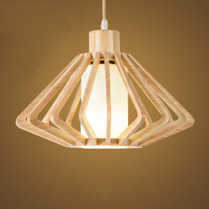 Contemporary Wood Tapered Pendant Light - Single-Bulb Corridor Suspension Fixture
