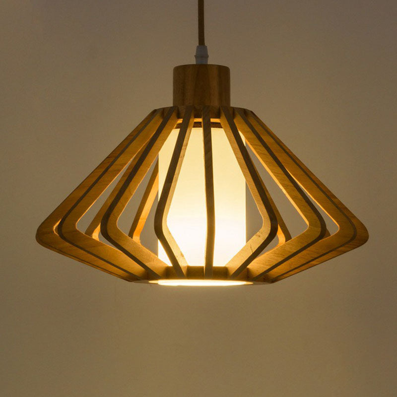 Contemporary Wood Tapered Pendant Light - Single-Bulb Corridor Suspension Fixture