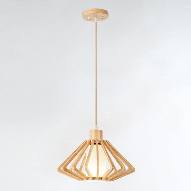 Contemporary Wood Tapered Pendant Light - Single-Bulb Corridor Suspension Fixture