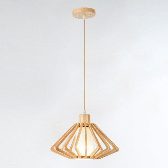Contemporary Wood Tapered Pendant Light - Single-Bulb Corridor Suspension Fixture