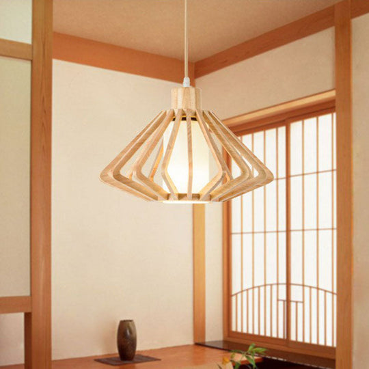 Contemporary Wood Tapered Pendant Light - Single-Bulb Corridor Suspension Fixture