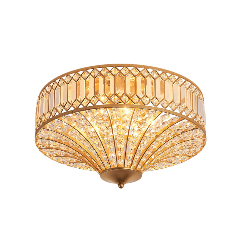 Chinese Style 5-Light Bedroom Ceiling Lamp In Flared Crystal Flush Mount Design - Gold Finish’