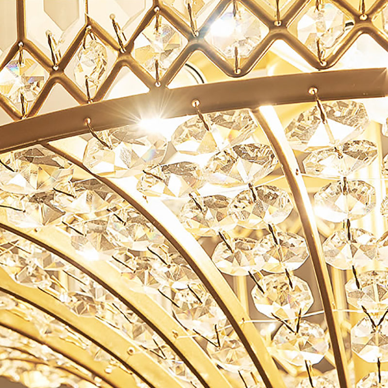 Chinese Style 5-Light Bedroom Ceiling Lamp In Flared Crystal Flush Mount Design - Gold Finish

This