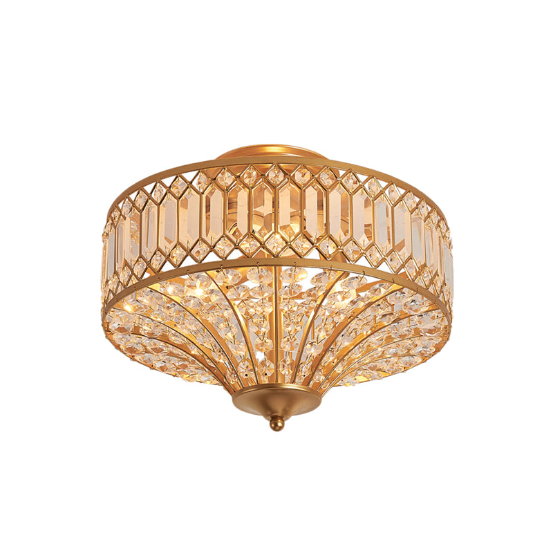 Chinese Style 5-Light Bedroom Ceiling Lamp In Flared Crystal Flush Mount Design - Gold Finish

This