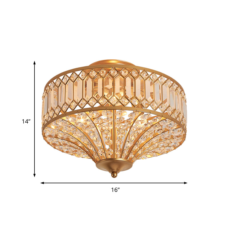 Chinese Style 5-Light Bedroom Ceiling Lamp In Flared Crystal Flush Mount Design - Gold Finish

This