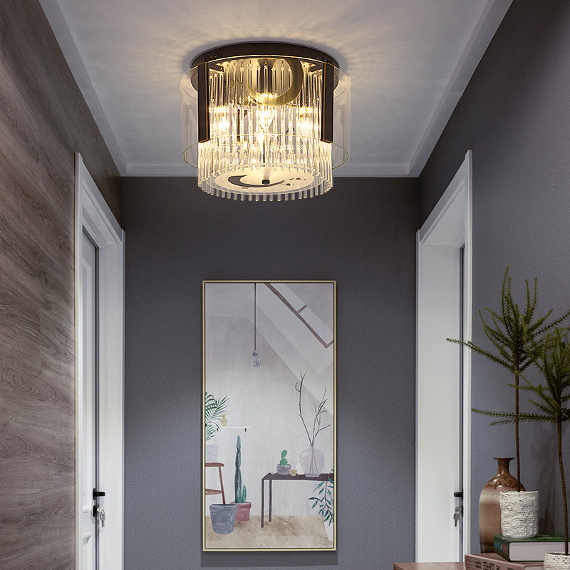 Chinese Style Double Tier Flush Lamp - Clear Glass Ceiling Mounted Light 4/5/6-Light Dining Room