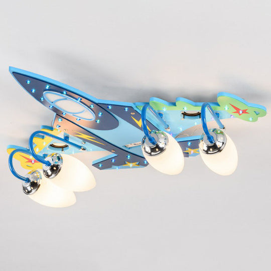 Blue Led Wood Flushmount Ceiling Light For Kids’ Plane - Themed Kindergarten