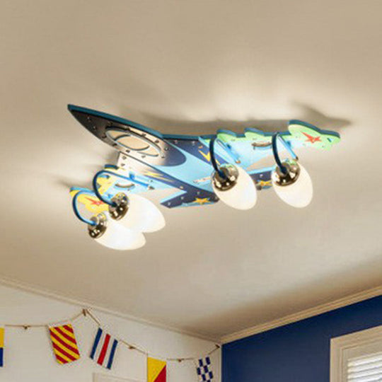 Blue Led Wood Flushmount Ceiling Light For Kids’ Plane - Themed Kindergarten