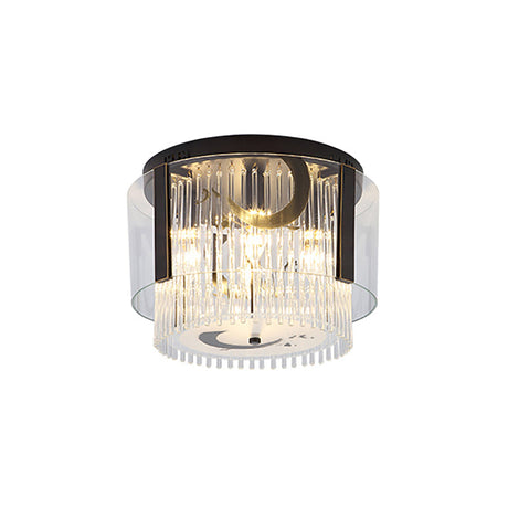 Chinese Style Double Tier Flush Lamp - Clear Glass Ceiling Mounted Light 4/5/6-Light Dining Room