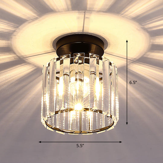 Contemporary Geometric Crystal Prism Flush Mount Led Ceiling Light Fixture Black / Warm Round