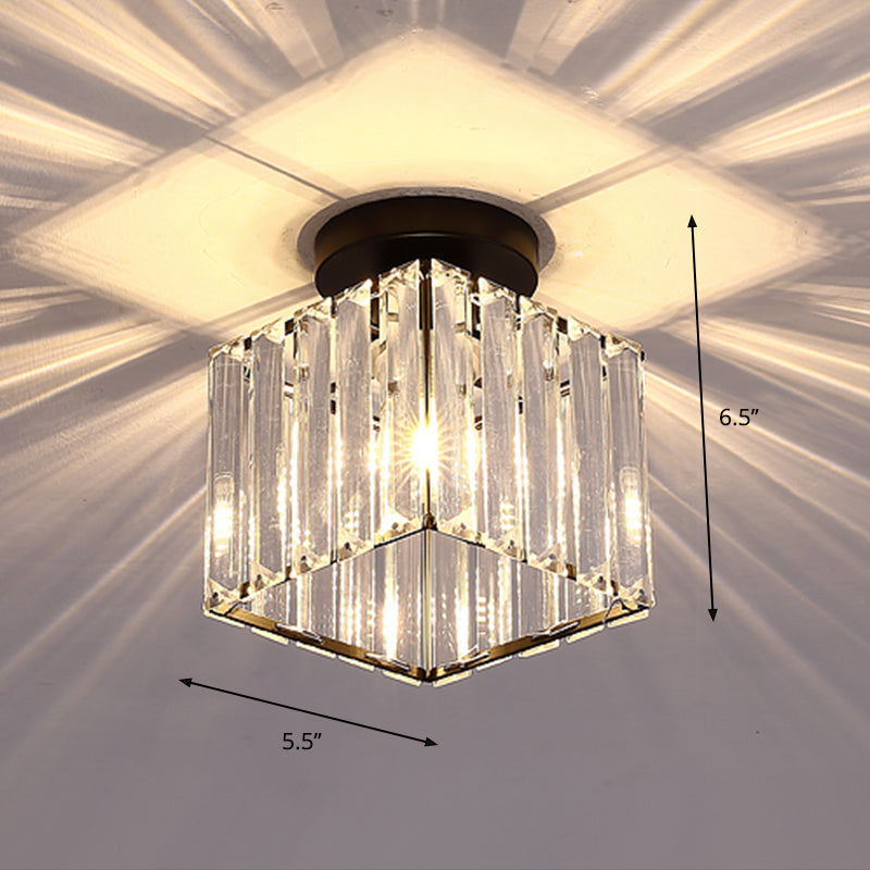Contemporary Geometric Crystal Prism Flush Mount Led Ceiling Light Fixture Black / Warm Square Plate
