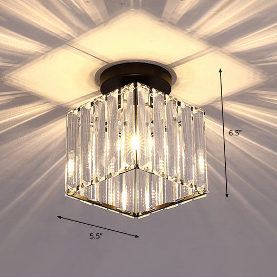 Contemporary Geometric Crystal Prism Flush Mount Led Ceiling Light Fixture Black / Warm Square Plate