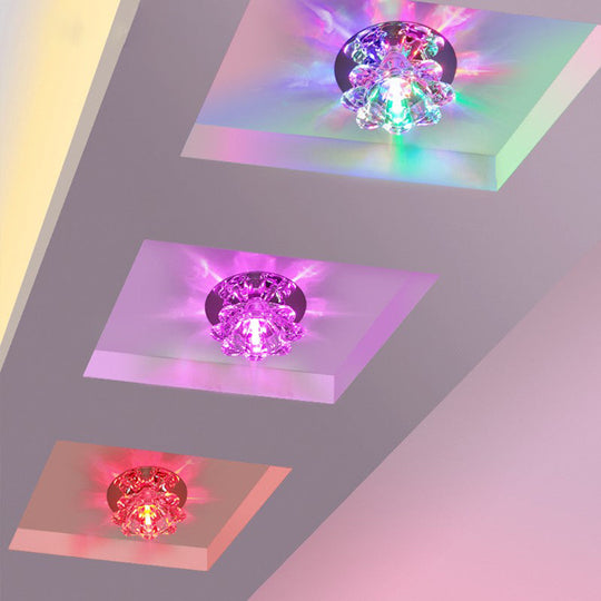 Clear Floral Crystal Led Ceiling Light - Contemporary Flush Mount Fixture
