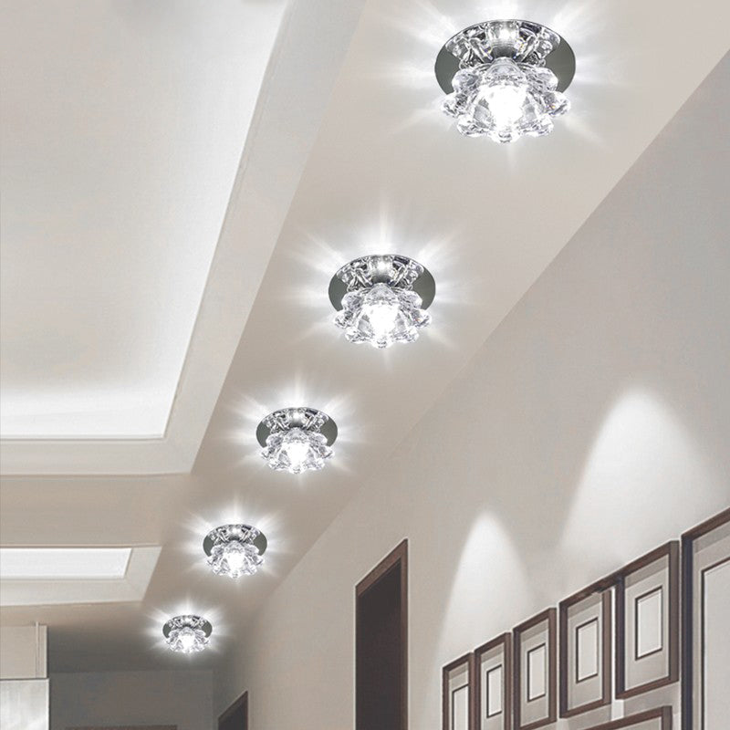 Clear Floral Crystal Led Ceiling Light - Contemporary Flush Mount Fixture