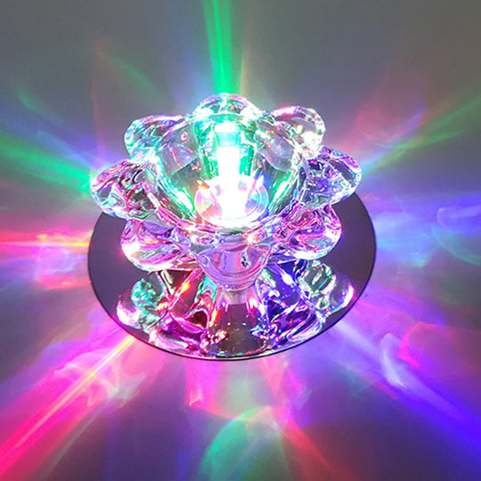 Clear Floral Crystal Led Ceiling Light - Contemporary Flush Mount Fixture / Multi Color