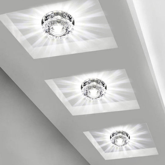 Crystal Corridor Led Flush Mount Ceiling Light - Simplicity Lotus Design (Clear) Clear / White