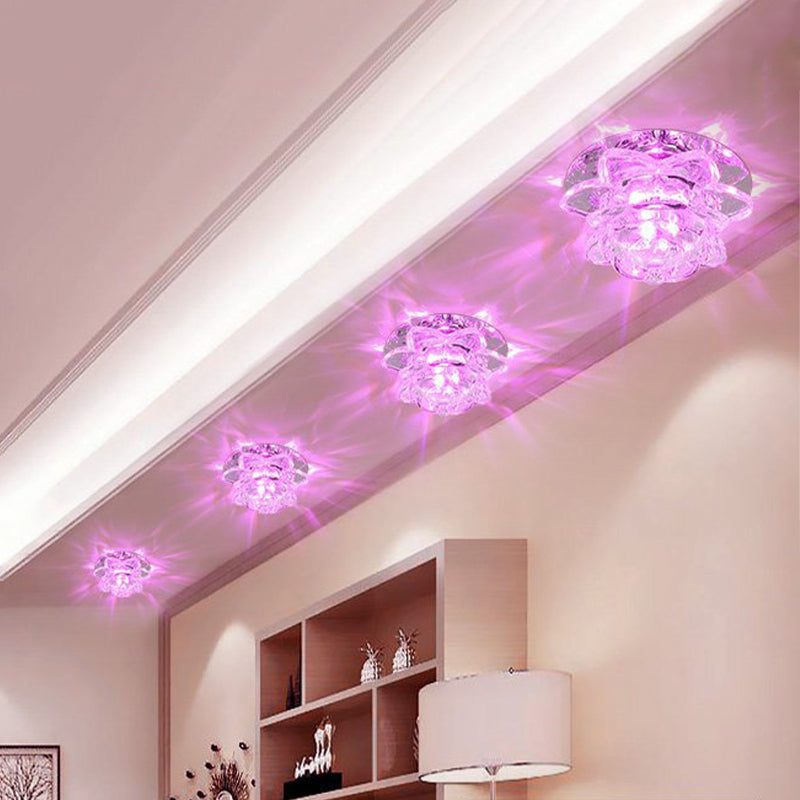 Crystal Corridor Led Flush Mount Ceiling Light - Simplicity Lotus Design (Clear) Clear / Pink