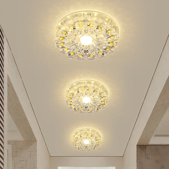 Crystal Led Flush Ceiling Light Fixture - Modern Entryway Clear