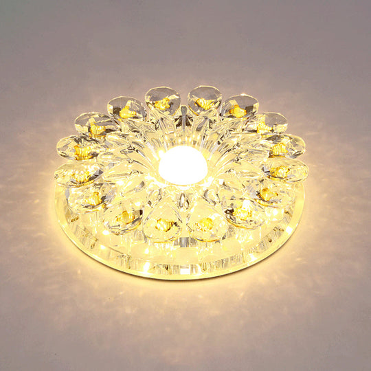 Crystal Led Flush Ceiling Light Fixture - Modern Entryway Clear / Warm Round