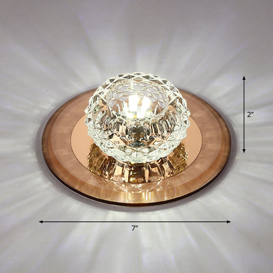 Crystal Bowl Shade Led Flush Mount Ceiling Light - Elegant Simplicity For Entryways Tan / White