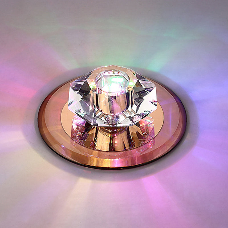 Modern Beveled Crystal Led Flush Ceiling Light Fixture - Ideal For Hallways Tan / Multi Color