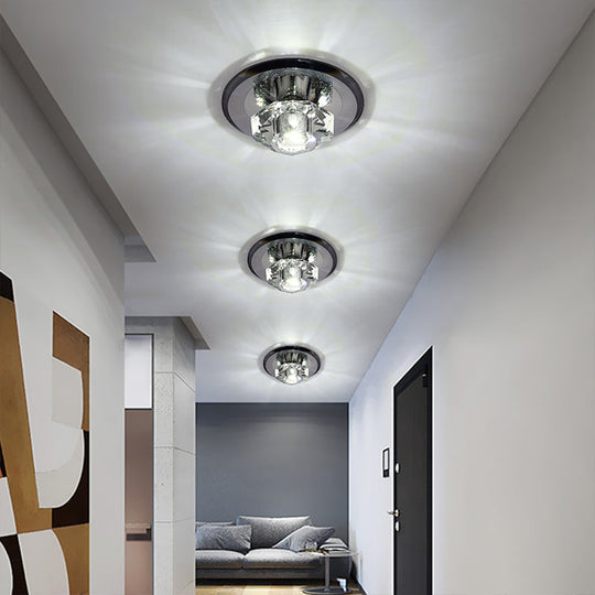 Modern Beveled Crystal Led Flush Ceiling Light Fixture - Ideal For Hallways