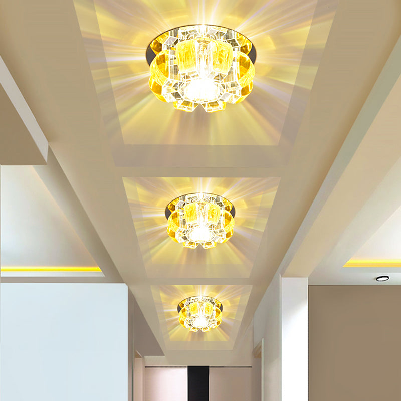 Contemporary Crystal Led Flush Mount Ceiling Light - Clear Floral Design For Entryway