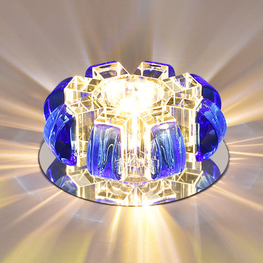 Contemporary Crystal Led Flush Mount Ceiling Light - Clear Floral Design For Entryway Blue