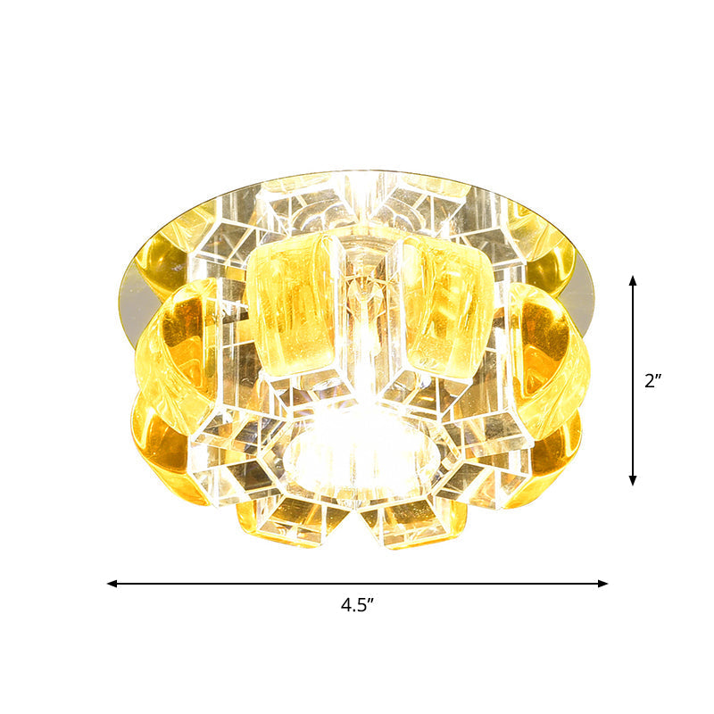 Contemporary Crystal Led Flush Mount Ceiling Light - Clear Floral Design For Entryway