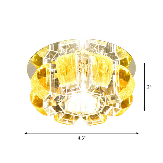 Contemporary Crystal Led Flush Mount Ceiling Light - Clear Floral Design For Entryway
