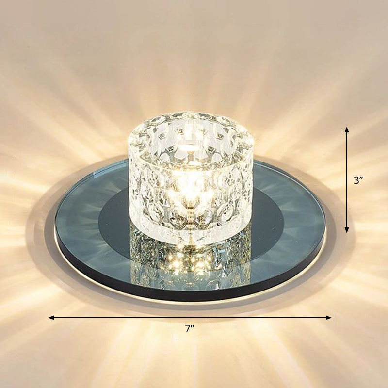 Sleek Crystal Cylinder Led Flush Mount Spotlight For Hallway Lighting Black / Warm
