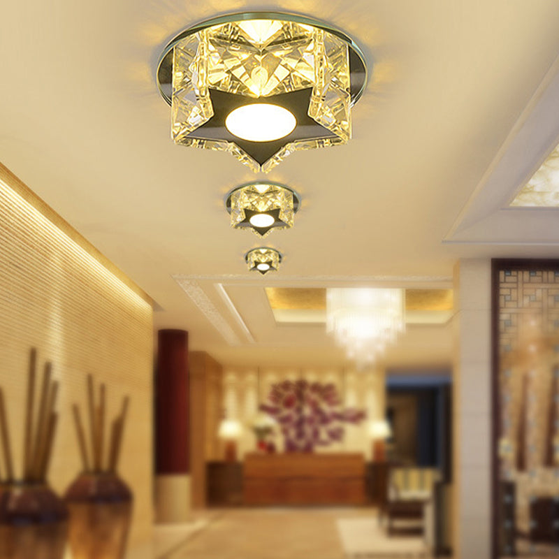 Modern Crystal Led Flush Mount Ceiling Light - Five-Pointed Star Design For Entryway Clear / Warm