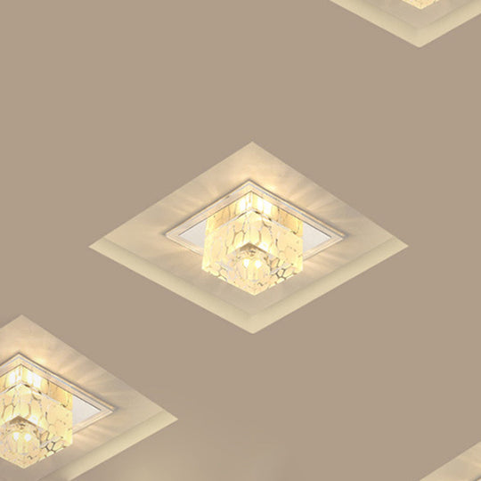 Contemporary Square Crystal Led Flush Ceiling Light For Hallway Clear