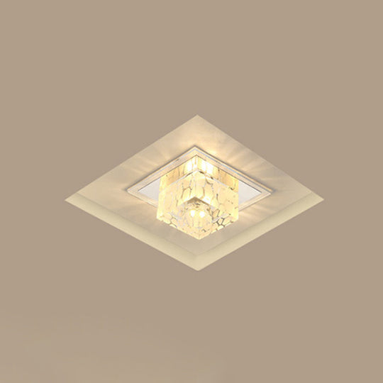 Contemporary Square Crystal Led Flush Ceiling Light For Hallway