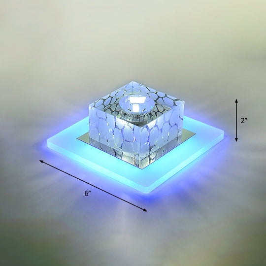 Clear Crystal Led Flush Mount Ceiling Light For Hallways And Corridors / 6’ Blue