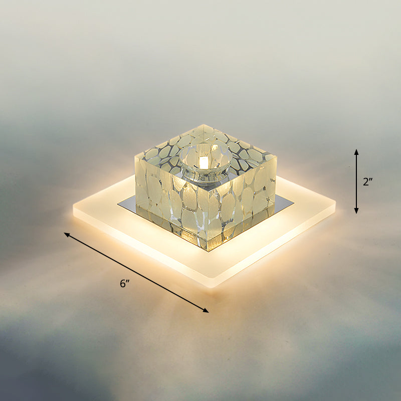 Clear Crystal Led Flush Mount Ceiling Light For Hallways And Corridors / 6’ Warm