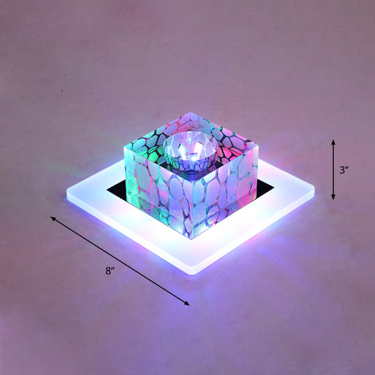 Clear Crystal Led Flush Mount Ceiling Light For Hallways And Corridors / 8 Multi Color