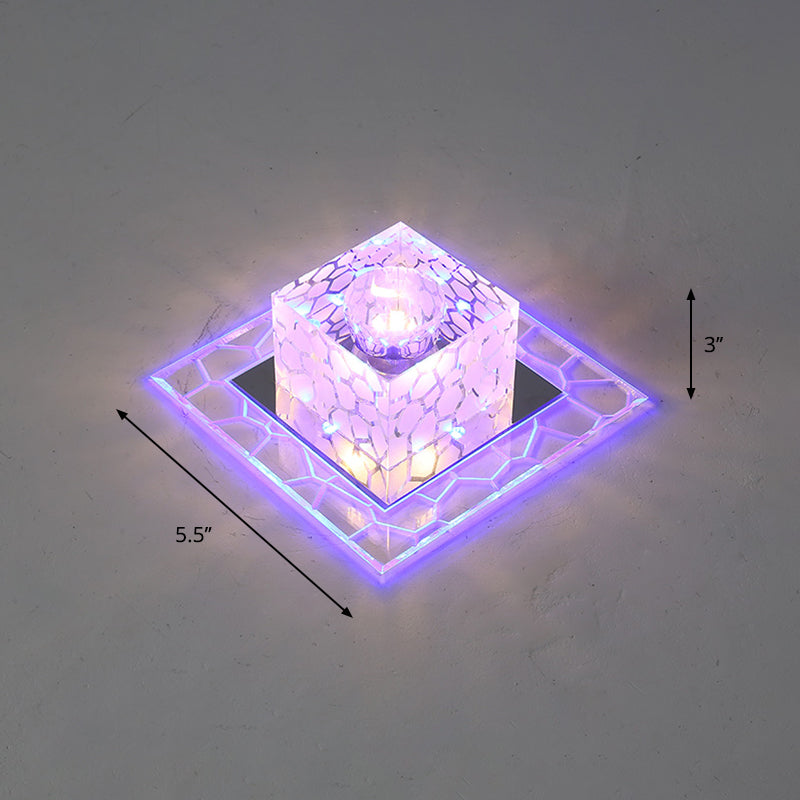 Minimalist Clear Led Crystal Square Flush Mount Lighting For Passage / 5.5 Blue