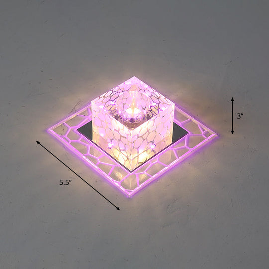 Minimalist Clear Led Crystal Square Flush Mount Lighting For Passage / 5.5 Pink