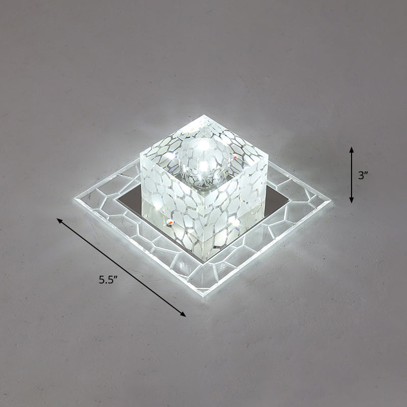 Minimalist Clear Led Crystal Square Flush Mount Lighting For Passage / 5.5’ White