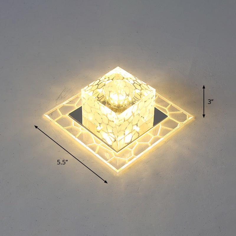 Minimalist Clear Led Crystal Square Flush Mount Lighting For Passage / 5.5 Warm