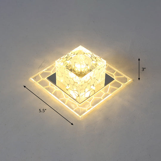 Minimalist Clear Led Crystal Square Flush Mount Lighting For Passage / 5.5 Warm