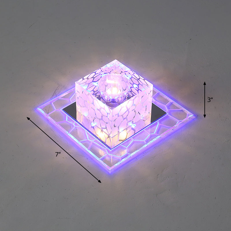 Minimalist Clear Led Crystal Square Flush Mount Lighting For Passage / 7 Blue