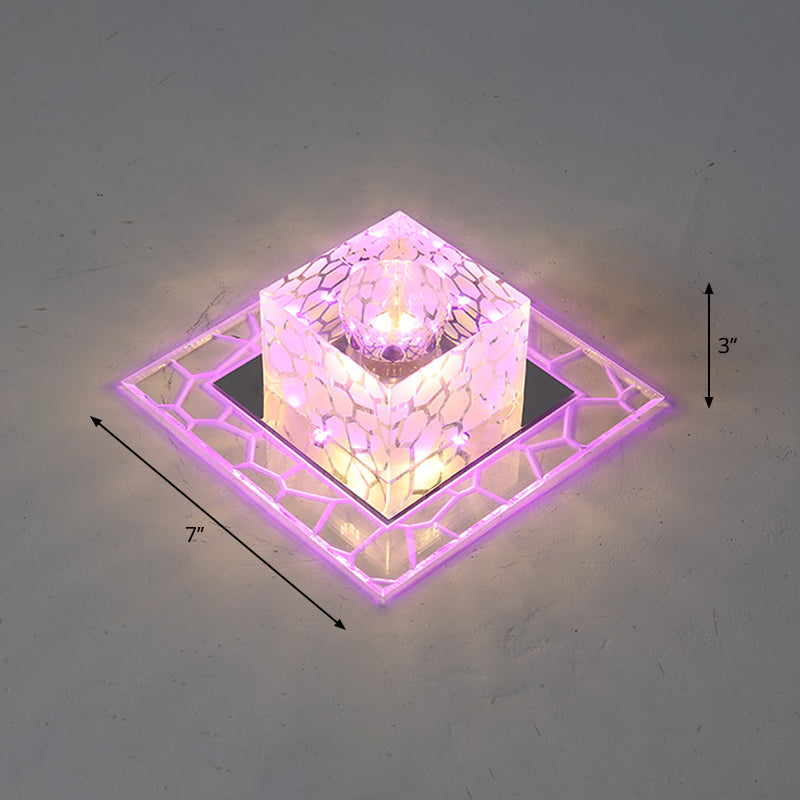 Minimalist Clear Led Crystal Square Flush Mount Lighting For Passage / 7 Pink