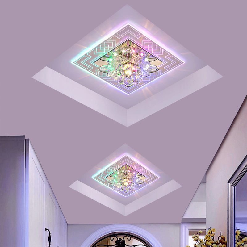 Modern Clear Floral Crystal Led Flush Mount Ceiling Light For Passage