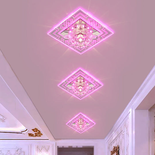 Modern Clear Floral Crystal Led Flush Mount Ceiling Light For Passage