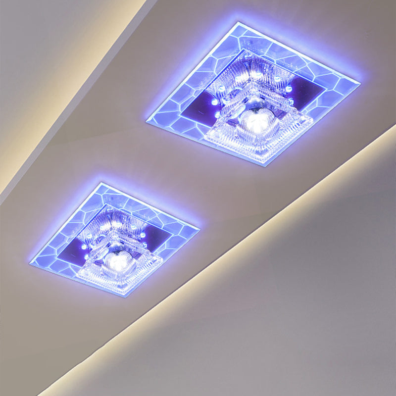 Contemporary Ribbed Crystal Clear Led Flush Mount Ceiling Light With Flared Design