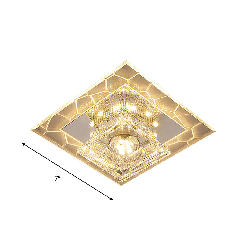 Contemporary Ribbed Crystal Clear Led Flush Mount Ceiling Light With Flared Design